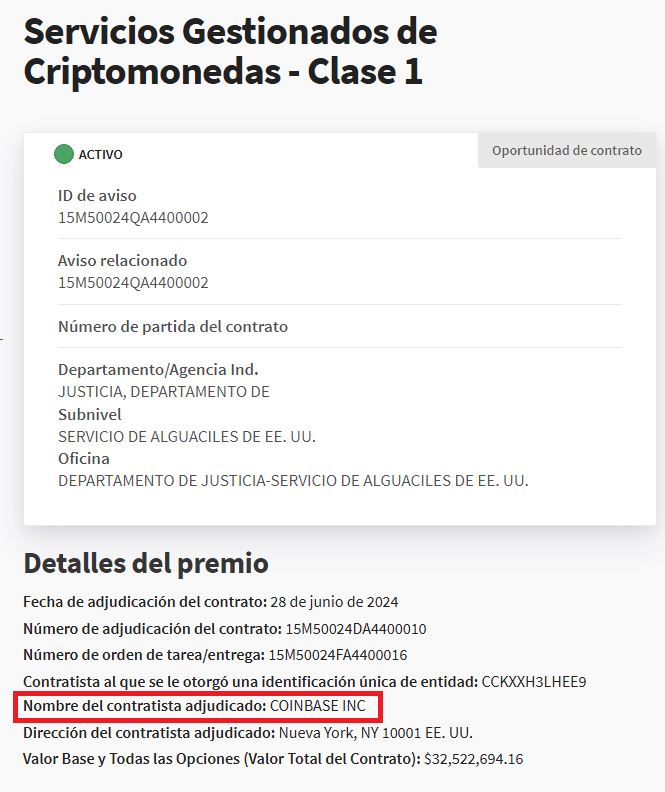 Coinbase is now the custodian of bitcoins confiscated by the United States