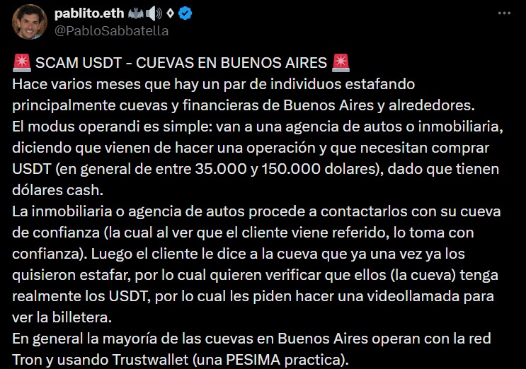 Scams with USDT threaten the Caves of Argentina