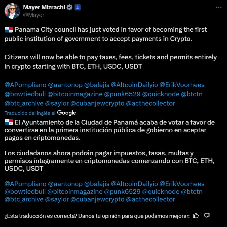 Panama authorizes tax payments and municipal services with Bitcoin and Ether