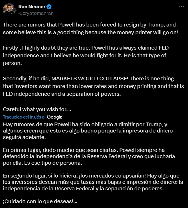 How would Bitcoin impact a Powell resignation?