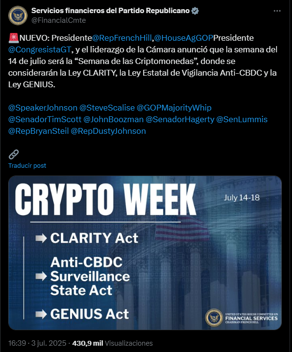 What is the expected cryptocurrency week that everyone speaks about?