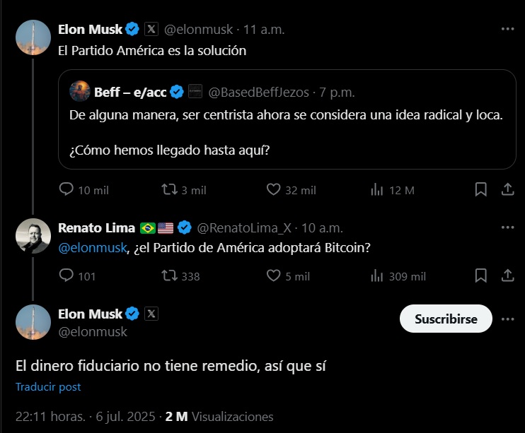 New political party of Elon Musk will support Bitcoin